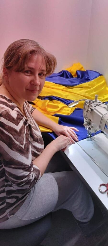 making Ukrainian flags