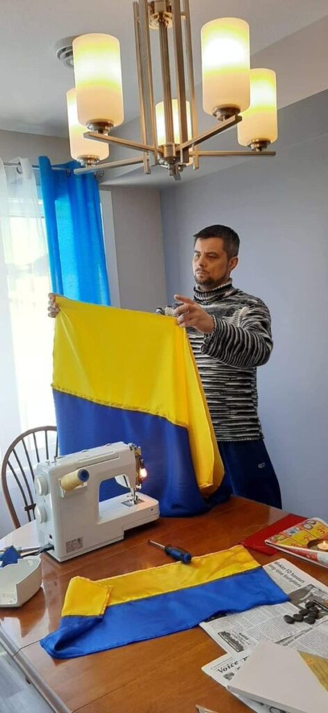 making Ukrainian flags
