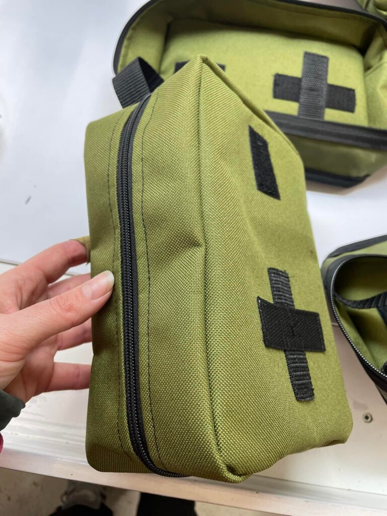 making medical bags to send to Ukraine